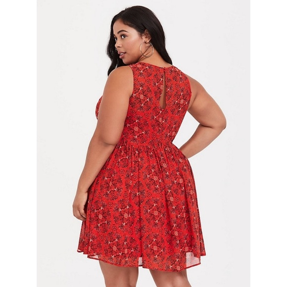 torrid Dresses & Skirts - Torrid orange floral chiffon trapeze keyhole dress